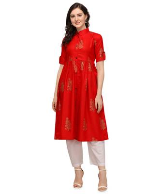 Red printed cotton cotton-kurtis 1