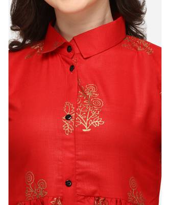 Red printed cotton cotton-kurtis 2