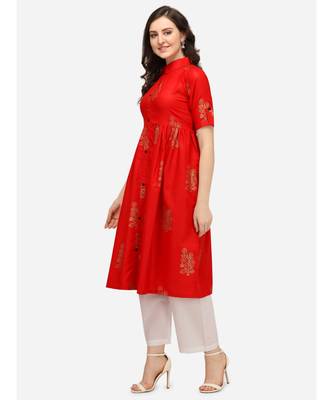 Red printed cotton cotton-kurtis 3