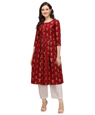 Maroon printed cotton cotton-kurtis 1