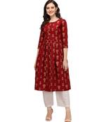 Maroon printed cotton cotton-kurtis
