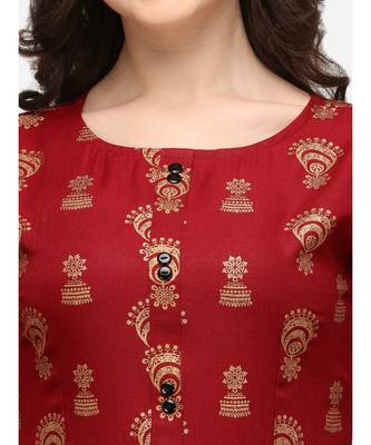 Maroon printed cotton cotton-kurtis 2