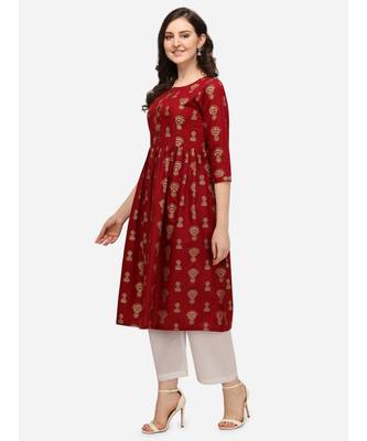 Maroon printed cotton cotton-kurtis 3