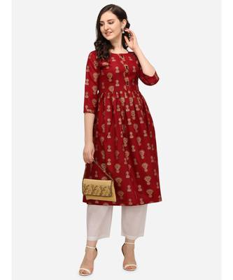 Maroon printed cotton cotton-kurtis 5