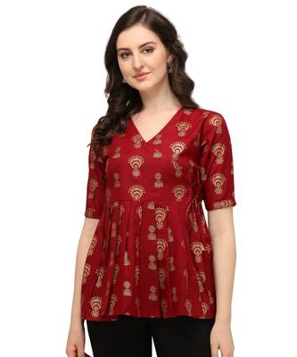 Maroon printed cotton tunics 1