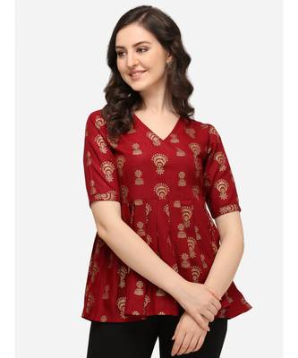 Maroon printed cotton tunics 5