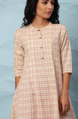 Janasya Cream printed cotton kurta 5