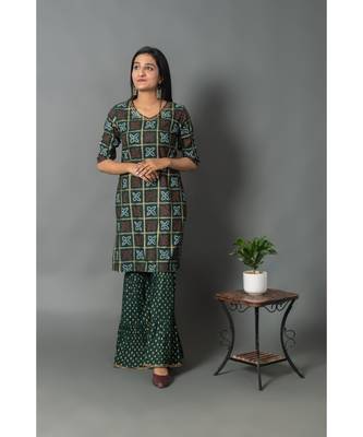 green rayon stitched   KURTA WITH    SHARARA 1