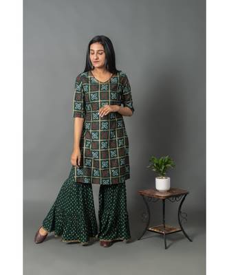 green rayon stitched   KURTA WITH    SHARARA 2