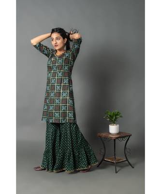 green rayon stitched   KURTA WITH    SHARARA 3
