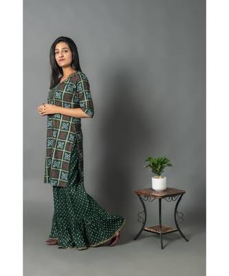 green rayon stitched   KURTA WITH    SHARARA 4