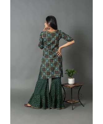 green rayon stitched   KURTA WITH    SHARARA 5