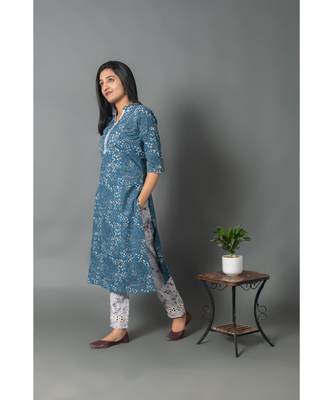 blue cotton stitched   Kurta WITH    Pant 1
