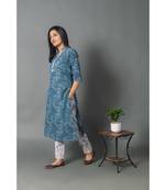 blue cotton stitched   Kurta WITH    Pant
