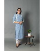 blue cotton stitched   Kurta WITH    Pant