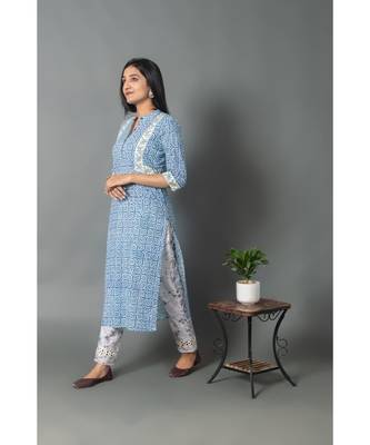 blue cotton stitched   Kurta WITH    Pant 3