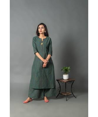 green polycotton stitched   kurta WITH    plazzo 2