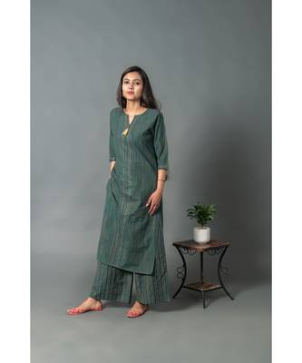green polycotton stitched   kurta WITH    plazzo 3