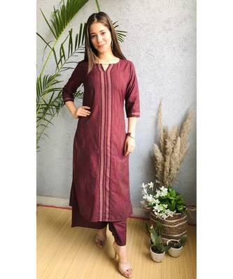 maroon polycotton stitched   kurta WITH    plazzo 1