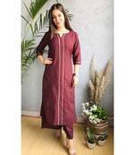 maroon polycotton stitched   kurta WITH    plazzo