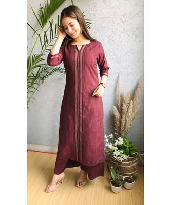 maroon polycotton stitched   kurta WITH    plazzo 2