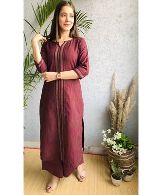 maroon polycotton stitched   kurta WITH    plazzo 3