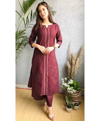 maroon polycotton stitched   kurta WITH    plazzo 4