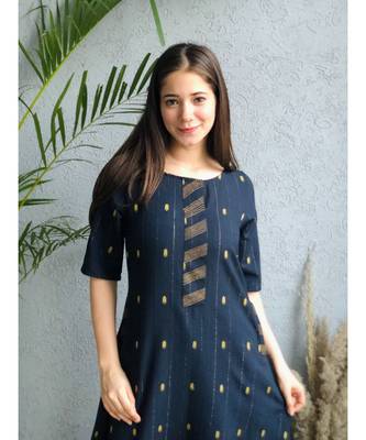 navy polycotton stitched   kurta 4