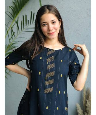 navy polycotton stitched   kurta 5