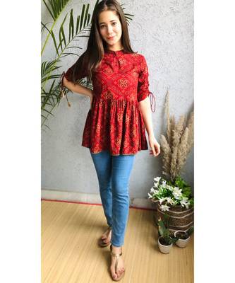 maroon rayon stitched   top 1