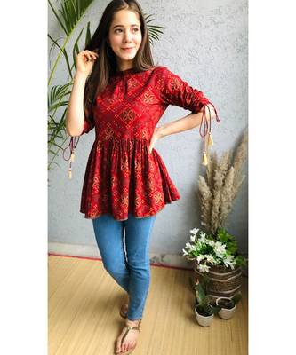 maroon rayon stitched   top 2