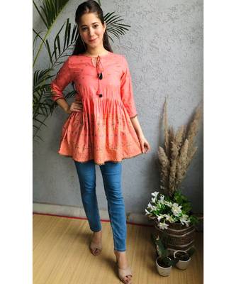peach rayon stitched   top 1