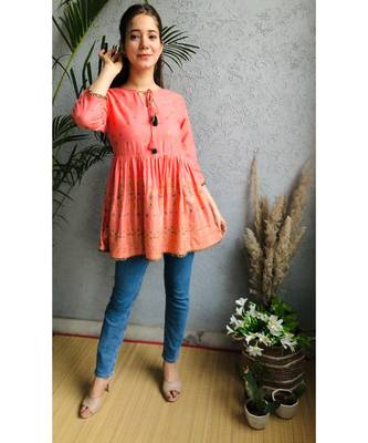 peach rayon stitched   top 2