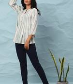 Janasya Off white printed viscose rayon party tops