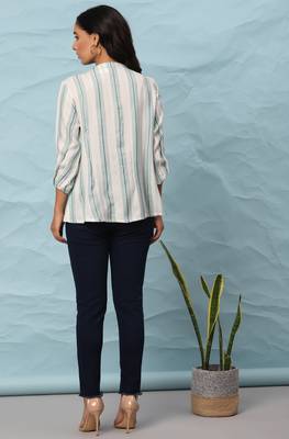 Janasya Off white printed viscose rayon party tops 4