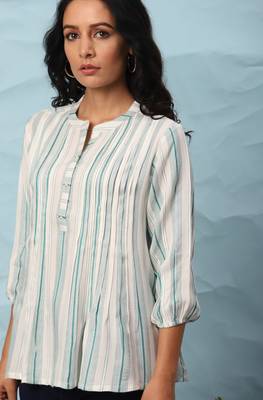 Janasya Off white printed viscose rayon party tops 5