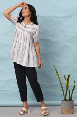 Janasya Off white printed cotton cotton tops 2