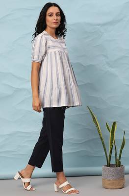 Janasya Off white printed cotton cotton tops 3