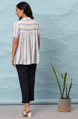 Janasya Off white printed cotton cotton tops 4