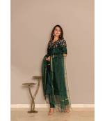 bottle green  chanderi stitched   Kurta WITH    Pant WITH     dupTTA