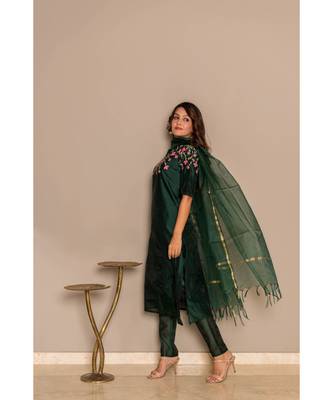 bottle green  chanderi stitched   Kurta WITH    Pant WITH     dupTTA 3