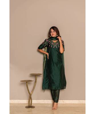 bottle green  chanderi stitched   Kurta WITH    Pant WITH     dupTTA 6