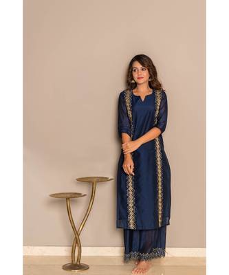 royal blue chanderi stitched   Kurta WITH    Pant WITH     dupTTA 2