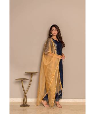 royal blue chanderi stitched   Kurta WITH    Pant WITH     dupTTA 3