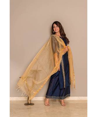 royal blue chanderi stitched   Kurta WITH    Pant WITH     dupTTA 4