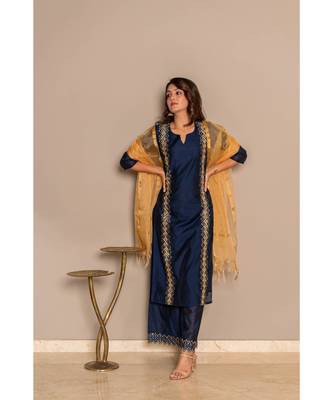 royal blue chanderi stitched   Kurta WITH    Pant WITH     dupTTA 1