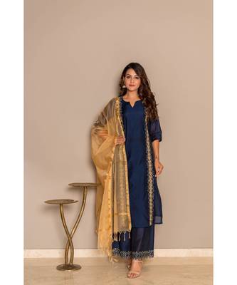 royal blue chanderi stitched   Kurta WITH    Pant WITH     dupTTA 5