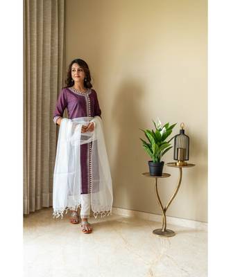 purple khadi cotton stitched   Kurta WITH    Pant WITH     dupTTA 1