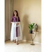 purple khadi cotton stitched   Kurta WITH    Pant WITH     dupTTA