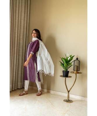 purple khadi cotton stitched   Kurta WITH    Pant WITH     dupTTA 3